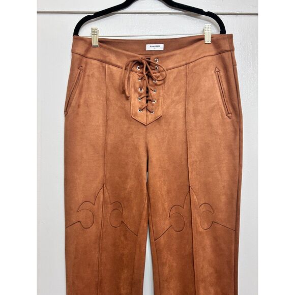 Rumored Yellowstone Faux Leather Suede Saddle Brown low rise lace tie up pants. - Picture 9 of 11
